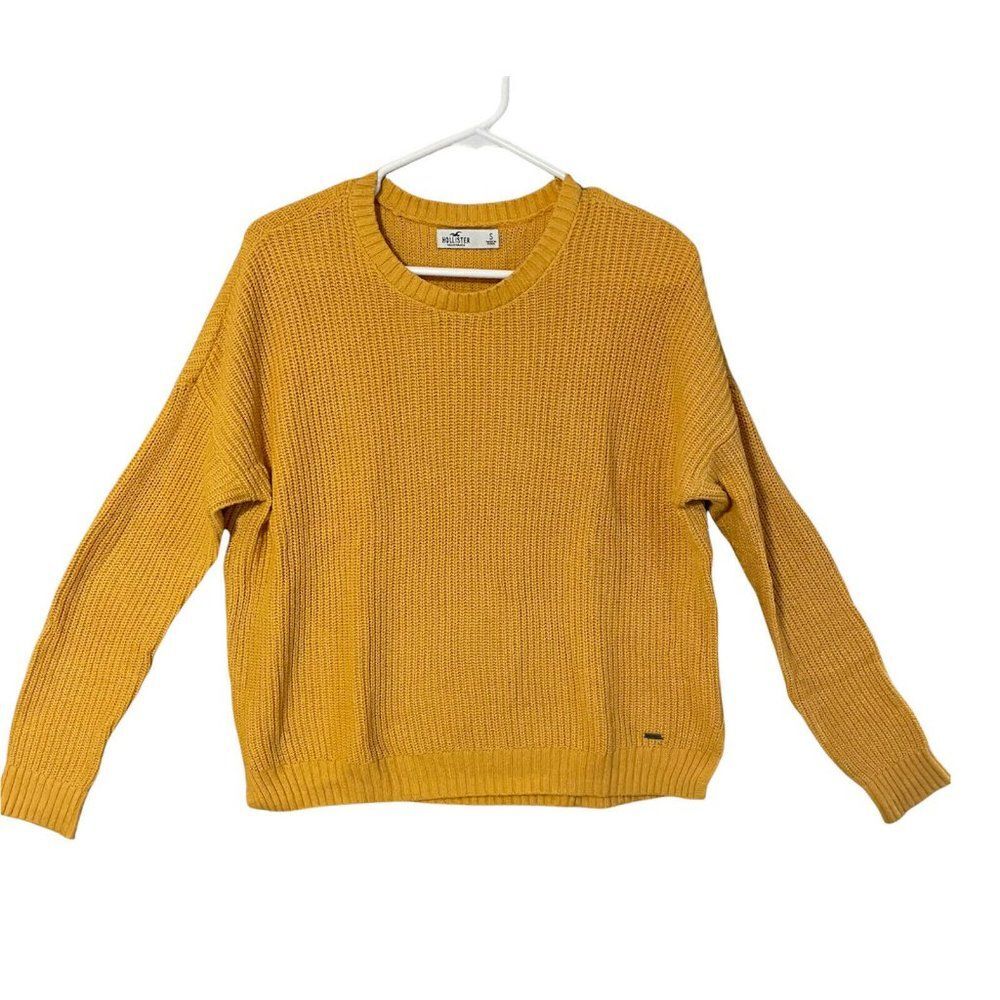 Hollister womens small cable knit Pullover Cardigan sweater golden yellow